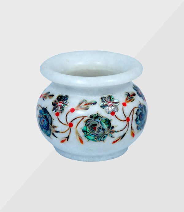 White Marble Inlay Candle Votive Or Flower Pot